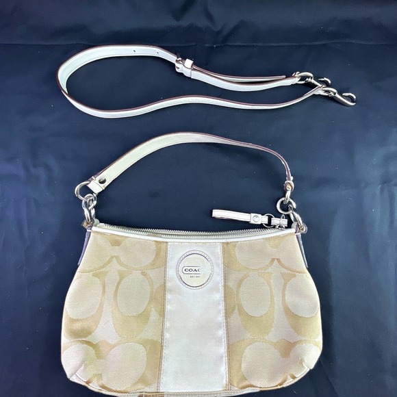 COACH F17439 Signature Beige Stripe Demi Cross-body Hand-bag - Picture 1 of 4